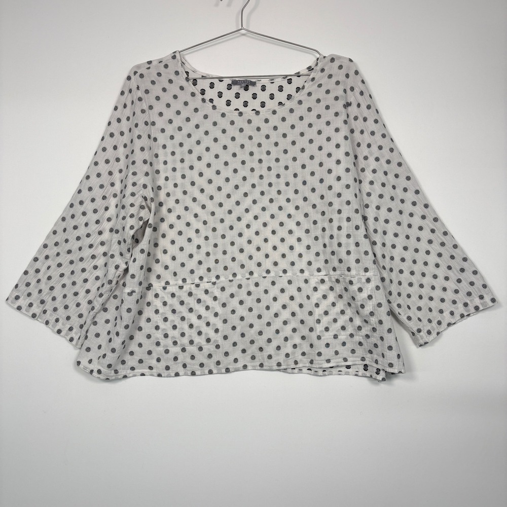 Habitat Women Top XXL White Polka Dot Cotton Blend 3/4 Sleeve Pockets 46301